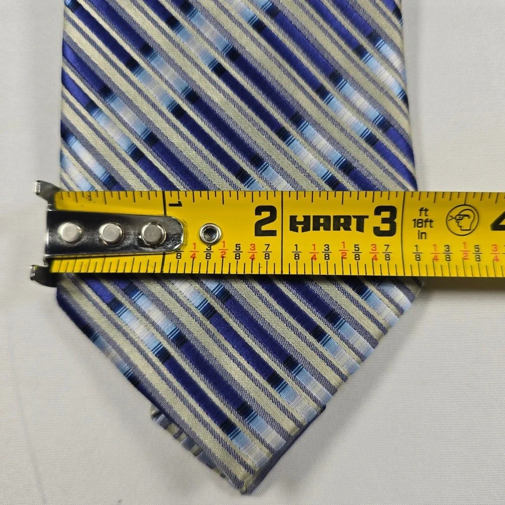 Corsicano Mens Blue Silver Striped Microfiber‎ Handmade Necktie Classic Tie